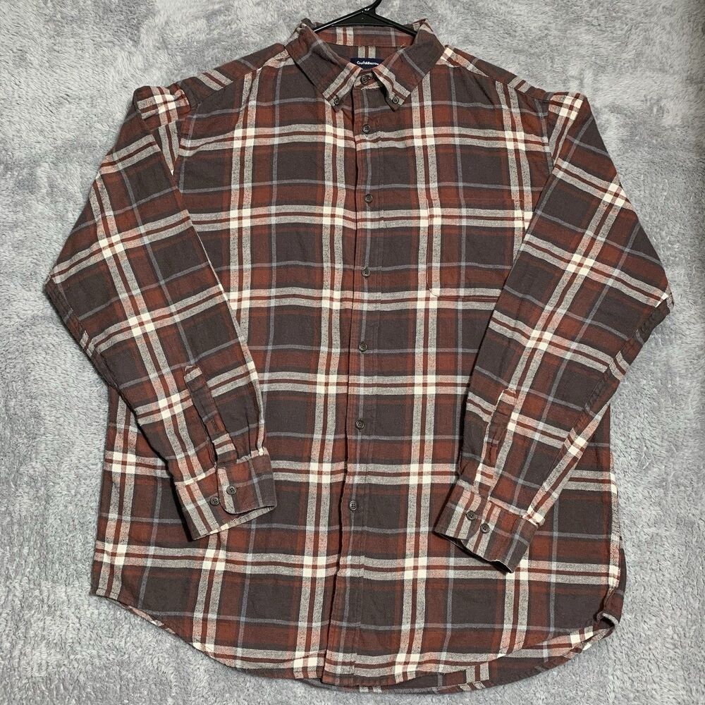 Croft & Barrow Men's Long Sleeve Flannel Button‎ Up Shirt Plaid Size XL Brown
